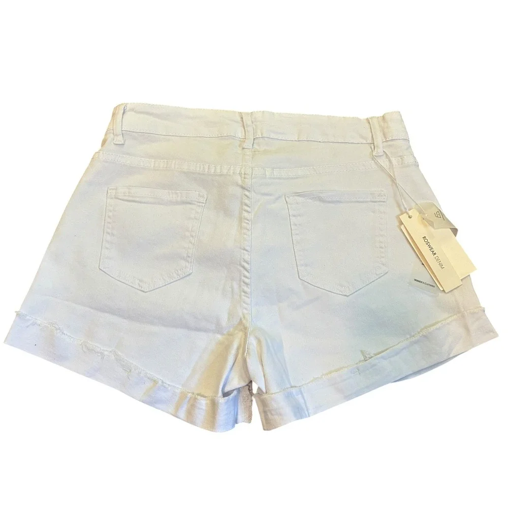 Roswear Womens White Distressed Denim‎ Shorts High Waisted Frayed Hem Size L NEW